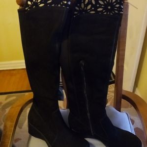 Jambu over knees wedge heel boots waterproof black